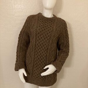 Vintage Sheila Handknits 100% Irish Wool Brown Fisherman’s Sweater Large